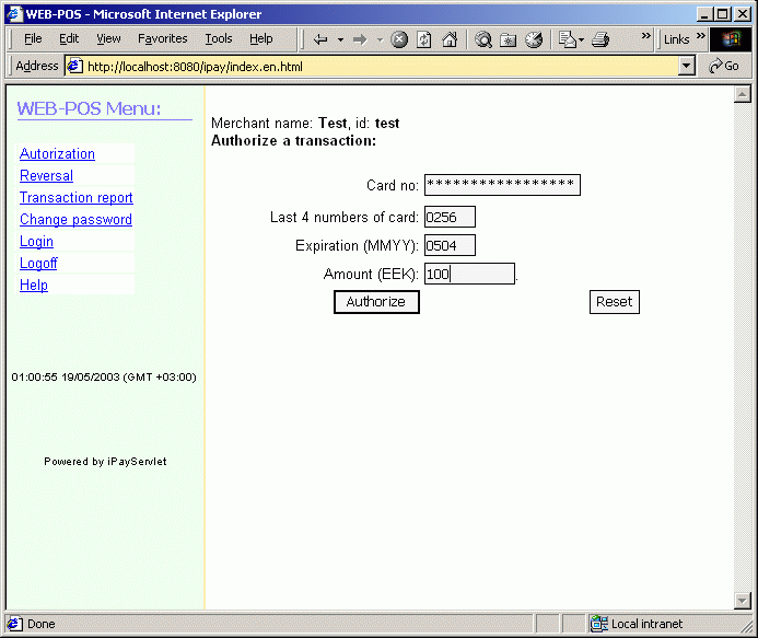 ipay menu/authorization form